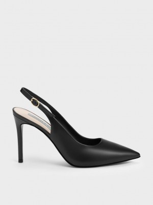 Charles & Keith Stiletto Heel Arkası Açık Pumps Siyah | YWZR-74506