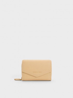 Charles & Keith Stitch Trim Envelope Wallet Bej Rengi | YRZL-60495