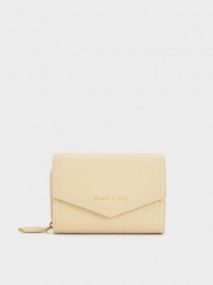 Charles & Keith Stitch Trim Envelope Wallet Bej Rengi | GLPN-63924