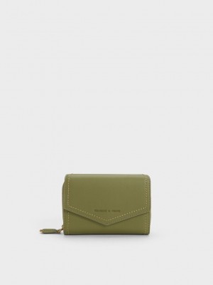 Charles & Keith Stitch Trim Envelope Wallet Zeytin Yeşili | WROU-74062