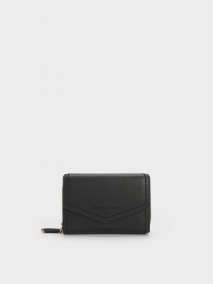 Charles & Keith Stitch Trim Envelope Wallet Siyah | VHIC-08941