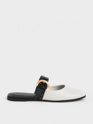 Charles & Keith Studded Buckled Düz Mules Pembe | FIDM-09314