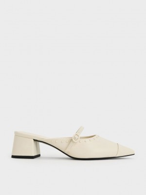 Charles & Keith Studded Pointed-Burunlu Block Heel Mules Pembe | UIKD-97364