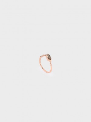 Charles & Keith Swarovski Crystal Geometric Ring Pembe Altın | JXNR-19836