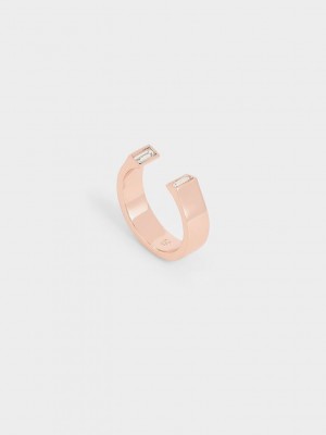 Charles & Keith Swarovski Crystal Open Ring Pembe Altın | OHSG-53287