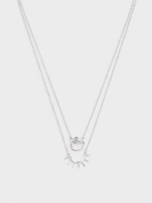 Charles & Keith Swarovski Crystal Pendant Princess Necklace Gümüş | IANY-10752