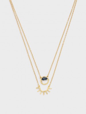 Charles & Keith Swarovski Crystal Pendant Princess Necklace Altın | DFHC-83619