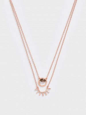 Charles & Keith Swarovski Crystal Pendant Princess Necklace Pembe Altın | DBYF-08341