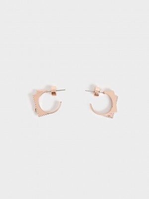 Charles & Keith Swarovski Crystal Sculptural Hoop Earrings Pembe Altın | HWGB-41795