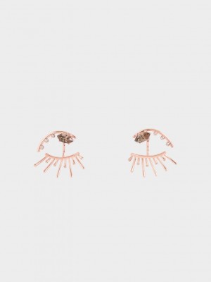 Charles & Keith Swarovski Crystal Stud Earrings Pembe Altın | VSXY-37810
