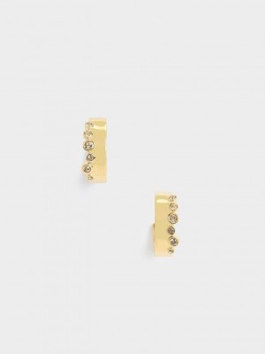Charles & Keith Swarovski Crystal Studded Hoop Earrings Altın | QISR-57193