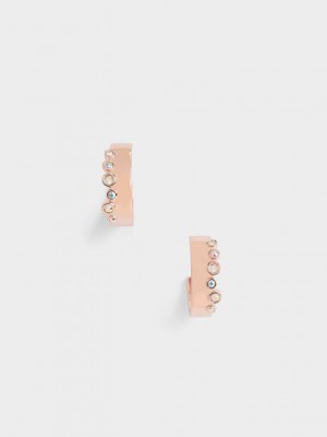 Charles & Keith Swarovski Crystal Studded Hoop Earrings Pembe Altın | FVJN-85907
