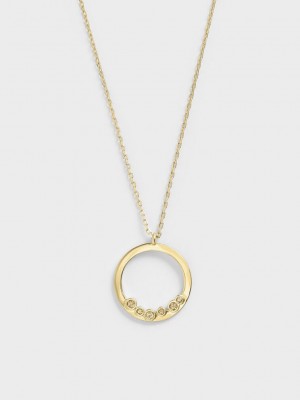 Charles & Keith Swarovski Crystal Studded Pendant Necklace Altın | FSOM-87391