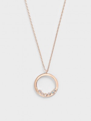 Charles & Keith Swarovski Crystal Studded Pendant Necklace Pembe Altın | BOGF-02473