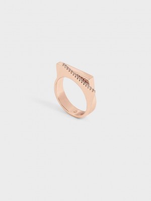 Charles & Keith Swarovski Crystal Studded Ring Pembe Altın | ABNI-42319