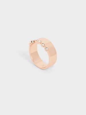Charles & Keith Swarovski Crystal Studded Ring Pembe Altın | UHMN-53981