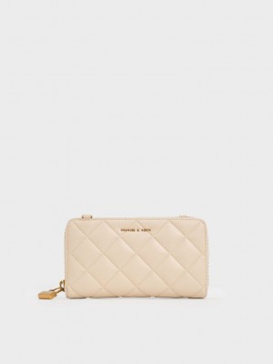 Charles & Keith Swing Kapitone Long Wallet Bej Rengi | QFNY-38194
