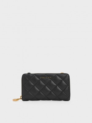 Charles & Keith Swing Kapitone Long Wallet Siyah | HFCA-39215