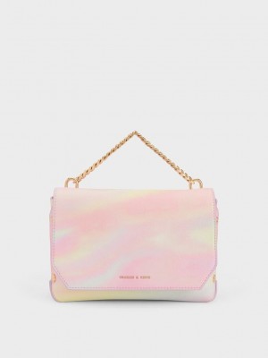 Charles & Keith Swirl-Print Metallic Accent Front Flap Bag Pearl | CZWX-90153