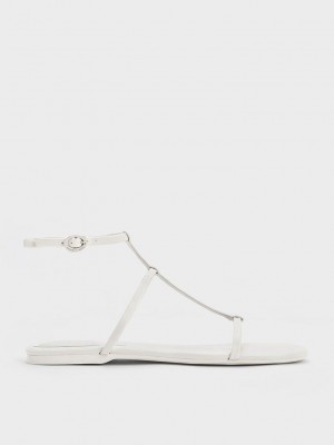Charles & Keith T-Bar Ankle-Askılı Sandals Beyaz | PGSE-69810