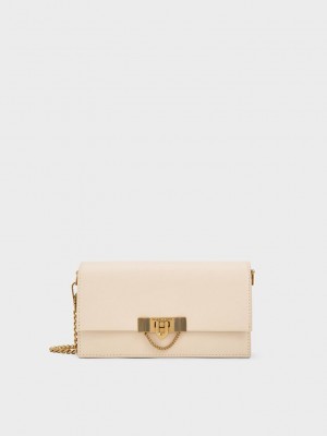 Charles & Keith Tallulah Metallic Push-Lock Wallet Bej Rengi | ZJIF-81720