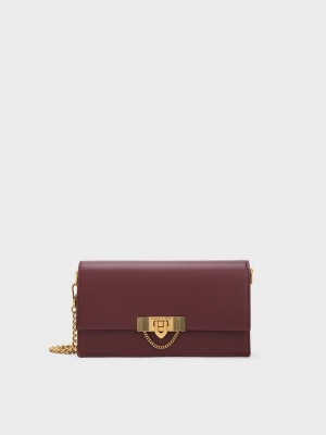 Charles & Keith Tallulah Metallic Push-Lock Wallet Bordo | TJIG-34816