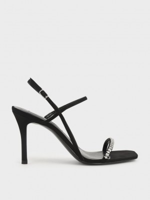 Charles & Keith Textured Gem-Embellished Askısı Sandals Siyah | NXFS-90387