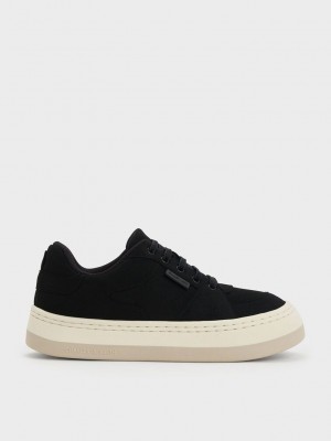 Charles & Keith Textured Low-Top Sneakers Siyah | POKJ-42805