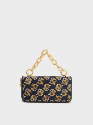 Charles & Keith Tiger Print Chain Handle Long Wallet Lacivert | FYDQ-31875