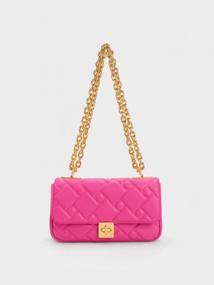 Charles & Keith Tillie Kapitone Chain Bag Küpe Çiçeği | MNIB-57430