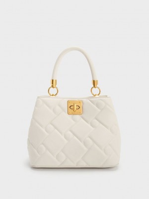 Charles & Keith Tillie Kapitone Top Handle Bag Krema | XBAE-07321