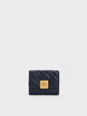 Charles & Keith Tillie Kapitone Wallet Lacivert | UGYX-23490