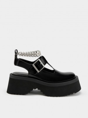 Charles & Keith Tıknaz Chain Cut-Out Mary Janes Siyah | FKMW-63584