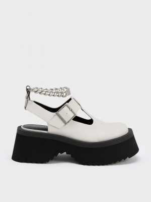 Charles & Keith Tıknaz Chain Cut-Out Mary Janes Beyaz | DFXT-19820