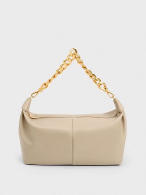 Charles & Keith Tıknaz Chain Link Hobo Bag Bej Rengi | ORHL-51046