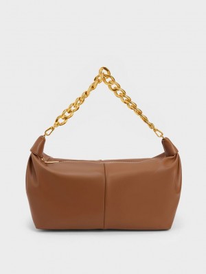 Charles & Keith Tıknaz Chain Link Hobo Bag Çikolata | YKDV-76051