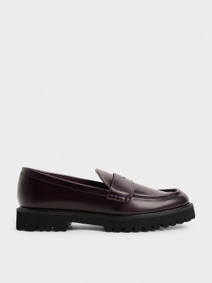 Charles & Keith Tıknaz Penny Loafers Bordo | FAOP-51602