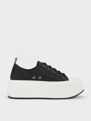 Charles & Keith Tıknaz Platform Low-Top Sneakers Siyah | DWKV-75469