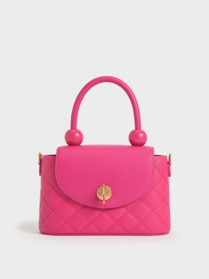 Charles & Keith Top Handle Circle Bag Küpe Çiçeği | RJNE-06719