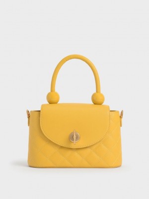 Charles & Keith Top Handle Circle Bag Sarı | JORB-53720