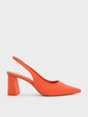 Charles & Keith Trapeze Heel Arkası Açık Pumps Turuncu | VMXK-26048