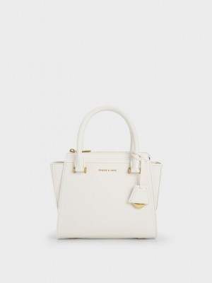 Charles & Keith Trapeze Tote Bag Beyaz | YJZS-40739