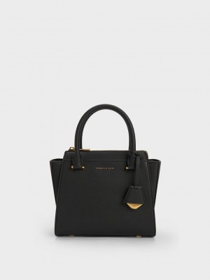 Charles & Keith Trapeze Tote Bag Siyah | PJAK-25348