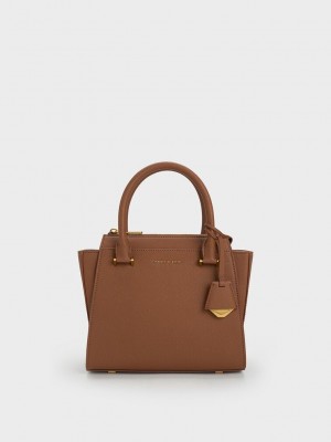 Charles & Keith Trapeze Tote Bag Çikolata | OBDU-24153