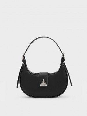 Charles & Keith Trice Metallic Accent Belted Shoulder Bag Siyah | ICWX-94127