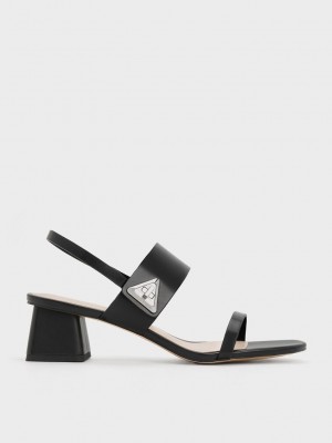 Charles & Keith Trice Metallic Accent Block Heel Sandals Siyah | ZVBY-15039