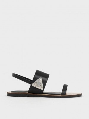 Charles & Keith Trice Metallic Accent Double Askılı Sandals Siyah | FKLC-61795