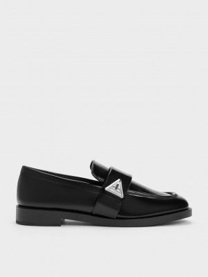 Charles & Keith Trice Metallic Accent Loafers Siyah | TIRF-14376