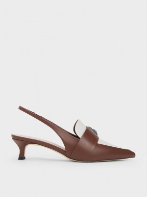 Charles & Keith Trice Metallic Accent Pointed-Burunlu Arkası Açık Pumps Kahverengi | UCRG-52873