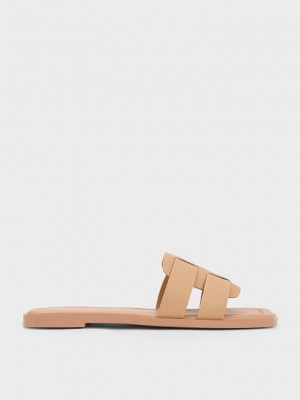 Charles & Keith Trichelle Interwoven Deri Terlik Sandals Bej Rengi | UGDO-13075